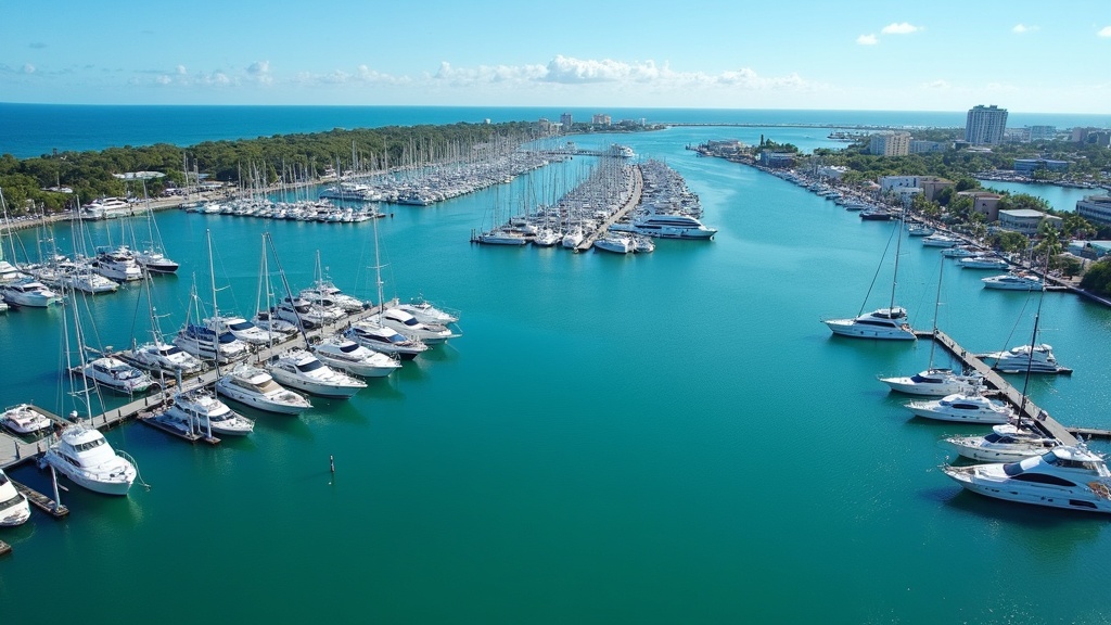 Aerial view Florida marina boat insurance