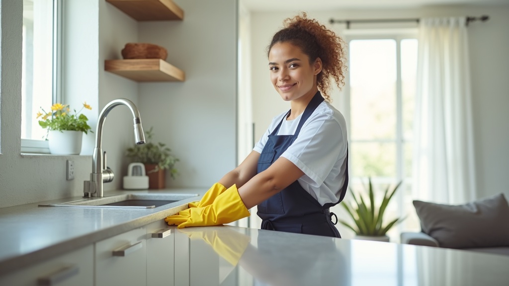 Professional house cleaner cleaning Florida home kitchen