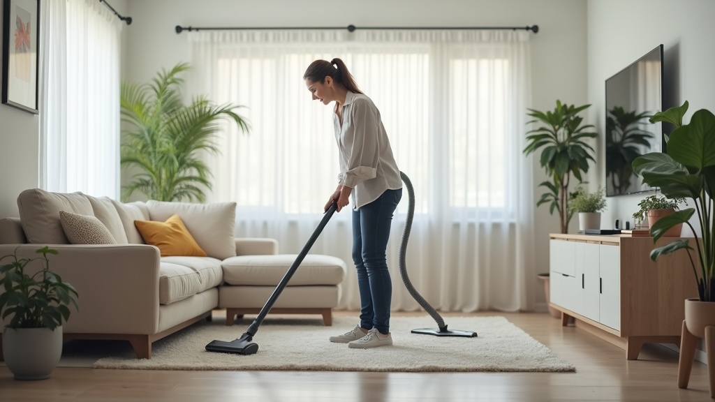 House cleaner vacuuming Florida home living room