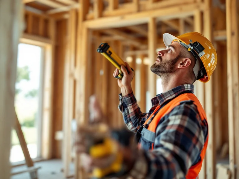 General contractor reviewing framing work inside a Florida house under construction